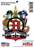 Boston Sports Fan Crest, sticker decal die cut vinyl, 4.2x5.5" sheet