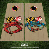 Maryland Red and Blue Crab Banner Cornhole Board Vinyl Skin Wraps, 24x48"