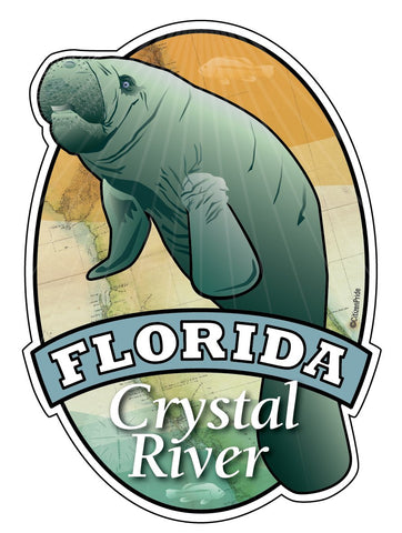 Manatee Florida Crystal River sticker decal die cut vinyl, 3.7x5.1