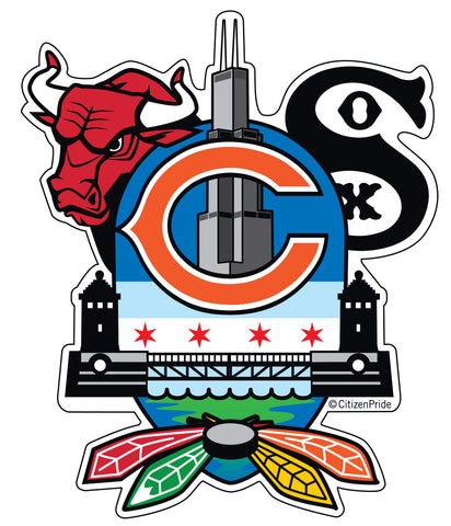 Chicago Sports Fan Crest II Sticker, 4x5