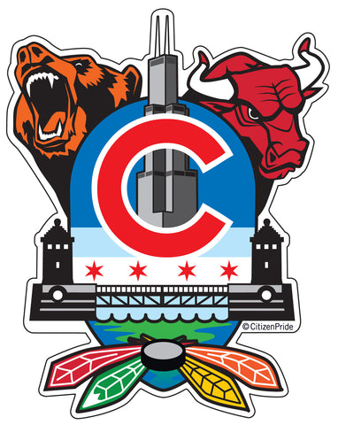Chicago Sports Fan Crest Sticker, 4x5