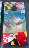 Maryland Blue Crab Cornhole Board with red bags