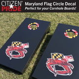 Steamed Blue Crab Maryland Flag, Large Decal, die cut vinyl, 12" to 24" wide