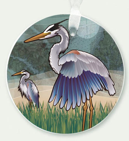 Coastal Blue Herons Ceramic 3" Circle Ornament
