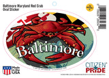 Baltimore Maryland Red Crab Oval Sticker, 6x4, card