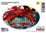 Cambridge Maryland Red Crab Oval Sticker, 6x4, card