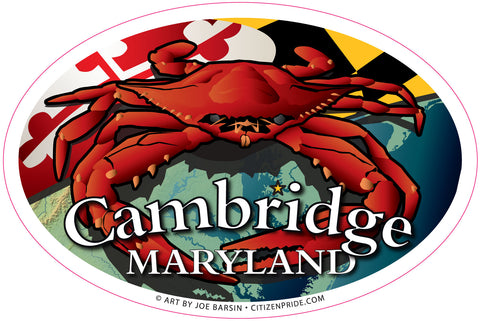 Cambridge Maryland Red Crab Oval Sticker, 6x4
