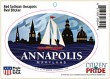 Annapolis Red Sailboat Oval Sticker Card