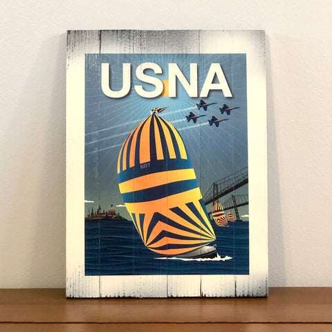 “USNA” High Noon Sailing in Chesapeake Bay, Wooden Sign, 8.75 x 11.75 x 1”