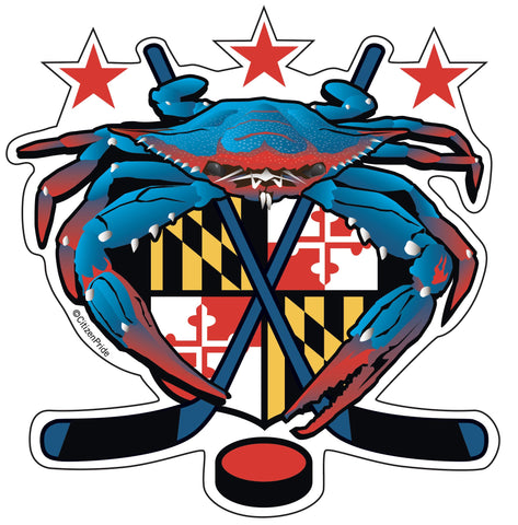 Washington Hockey Crab Maryland Crest, sticker decal die cut vinyl, 4.4x4.5"