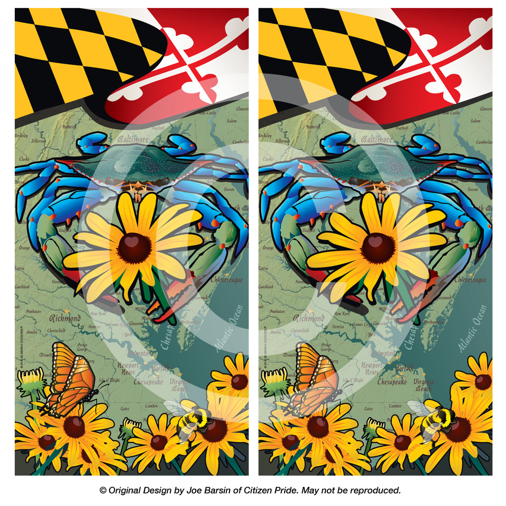 MD Blue Crab Black-Eyed Susan Cornhole Board Vinyl Skin Wraps, 24x48