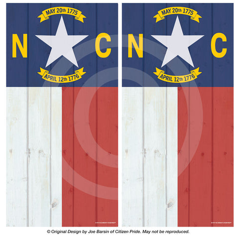 North Carolina Flag woodgrain Cornhole Boards Vinyl Skin Wraps, 24x48"