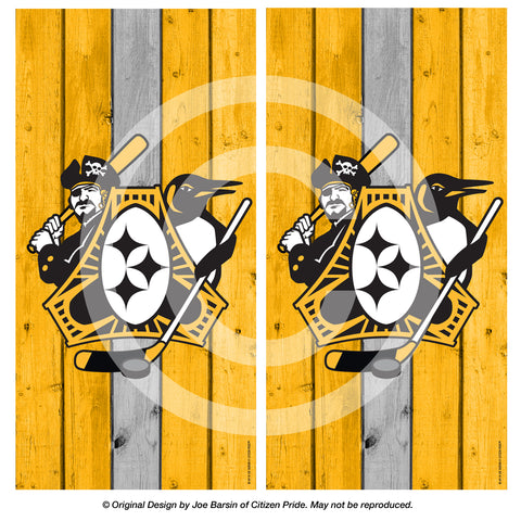 Pittsburgh Three Rivers Roar Sports Fan Crest Cornhole Board Vinyl Skin Wraps, 24x48"