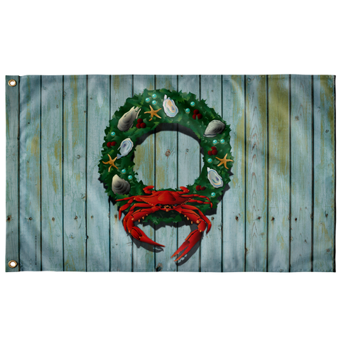 Coastal Holiday Crab Wreath, Large Flag, 60 x 36" with 2 grommets