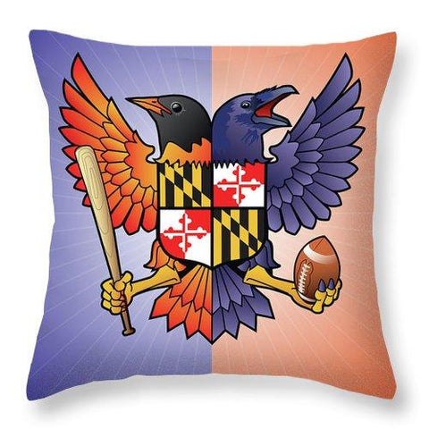 Birdland Baltimore Raven And Oriole Maryland Crest - Throw Pillow