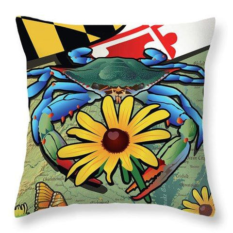 Blue Crab Maryland Black-eyed Susan - Throw Pillow