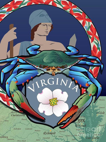 Blue Crab Virginia Dogwood Flag - Art Print