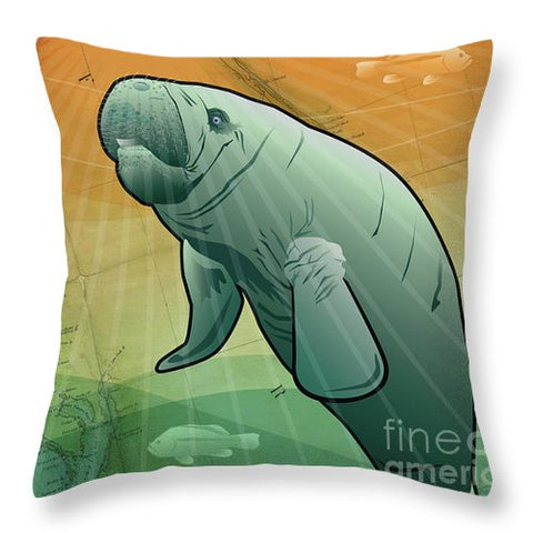 Coastal Florida Manatee - Throw Pillow