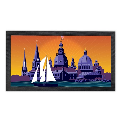 Annapolis Steeples and Cupolas: Sunset, Bar Runner Mat, Rubber Base, 18 x 10”