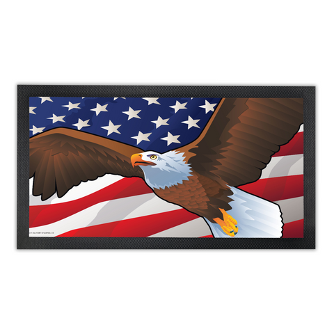 USA Bald Eagle, Bar Runner Mat, Rubber Base, 18 x 10”