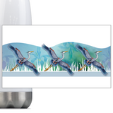 Coastal Blue Heron & Orchid, Steel Slim Neck Bottle 18oz