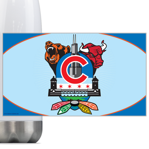 Chicago Sports Fan Crest, Steel Slim Neck Bottle 18oz