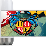 Maryland Blue Crab "Home" Crest, Steel Slim Neck Bottle 18oz