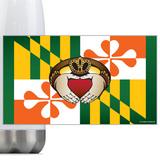 Maryland flag Irish Claddagh Crest, Steel Slim Neck Bottle 18oz
