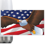 USA Soaring Bald Eagle with Flag, Steel Slim Neck Bottle 18oz