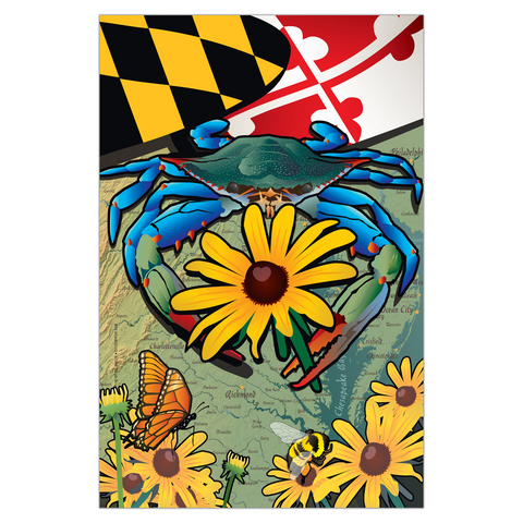Maryland Blue Crab Black-Eyed Susan Garden Flag by Joe Barsin, 12x18