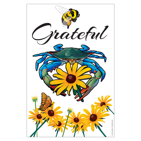 "BEE Grateful" Blue Crab Black-eyed Susan Flowers Garden Flag, 12x18