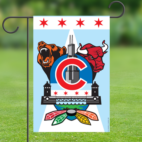 Chicago Sports Fan Crest by Joe Barsin, Garden Flag, 12x18
