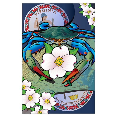 Blue Crab Dogwood Virginia Flag, Garden Flag, 12x18