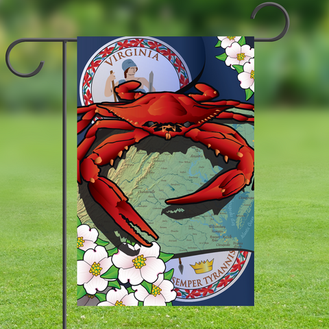 Virginia Crab with Dogwood Flowers & Map, Garden Flag, 12x18