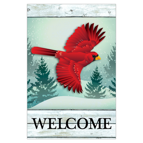 Red Cardinal Winter Coastal Welcome, Garden Flag, 12x18