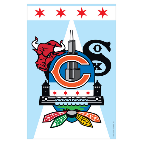 Chicago Sports Fan Crest II Garden Flag by Joe Barsin, 12x18