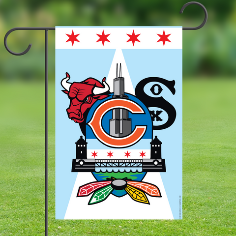 Chicago Sports Fan Crest II Garden Flag by Joe Barsin, 12x18