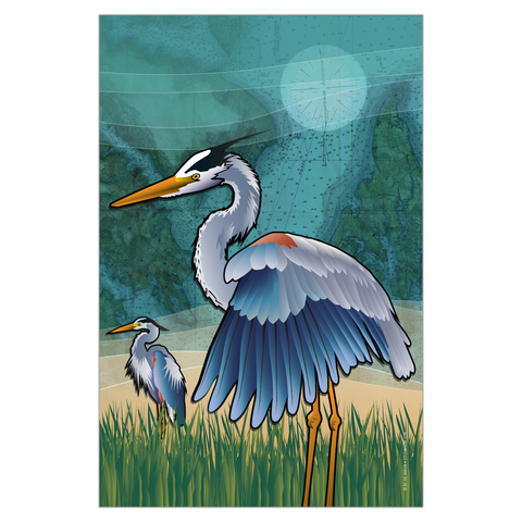 Coastal Blue Heron Chesapeake Garden Flag by Joe Barsin, 12x18