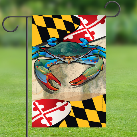 Maryland Blue Crab Garden Flag by Joe Barsin, 12x18 on stand