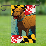 Maryland Chessie Garden Flag by Joe Barsin, 12x18, Chesapeake Bay Retriever on stand