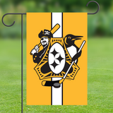 Pittsburgh Three Rivers Roar Sports Fan Crest Garden Flag by Joe Barsin, 12x18 on stand