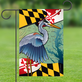 Maryland Blue Heron Coastal Garden Flag by Joe Barsin, 12x18 on stand