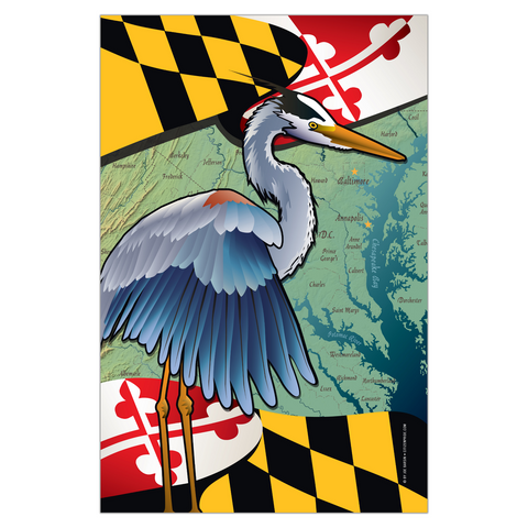 Maryland Blue Heron Coastal Garden Flag by Joe Barsin, 12x18