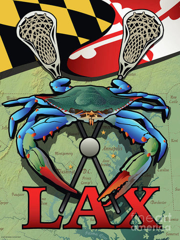 Maryland Lax Blue Crab Crest - Art Print