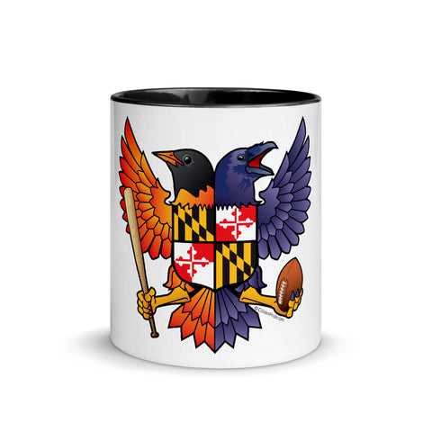 Birdland Baltimore Raven & Oriole Maryland Crest - Mug with Color Inside,  11 oz