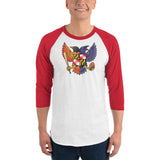 Birdland Baltimore Raven & Oriole Maryland Crest - Unisex 3/4 sleeve raglan shirt