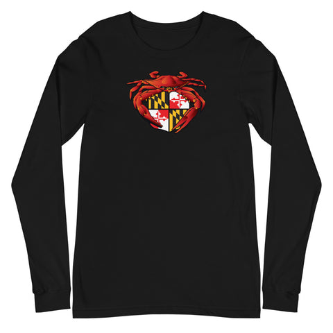 Red Crab Maryland Crest, Unisex Long Sleeve Tee