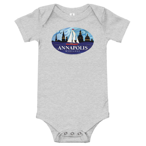 Annapolis Red Sailboat Oval, Baby Onesie