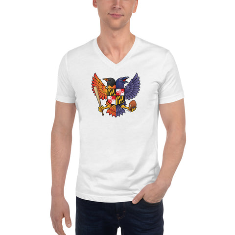 Birdland Baltimore Raven & Oriole Maryland Crest - Unisex Short Sleeve V-Neck T-Shirt