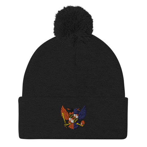 Birdland Baltimore Raven and Oriole MD Shield, Embroidered Beanie Pom-Pom